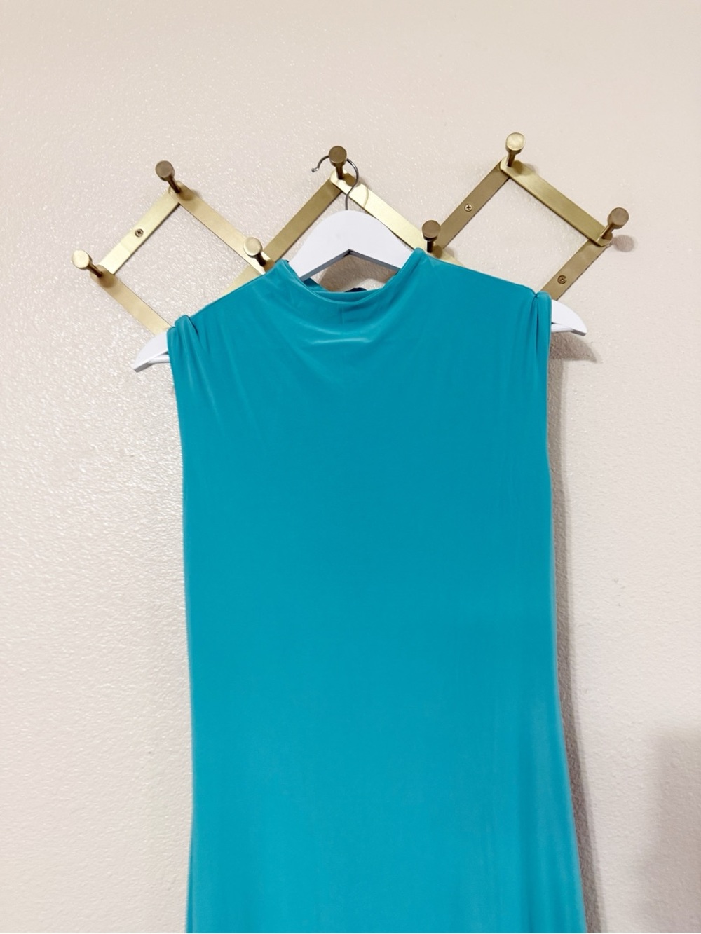 Naked Wardrobe Turquoise Aqua Double Jersey Knit Maxi Dress Mock Neck NEW - Picture 6 of 9